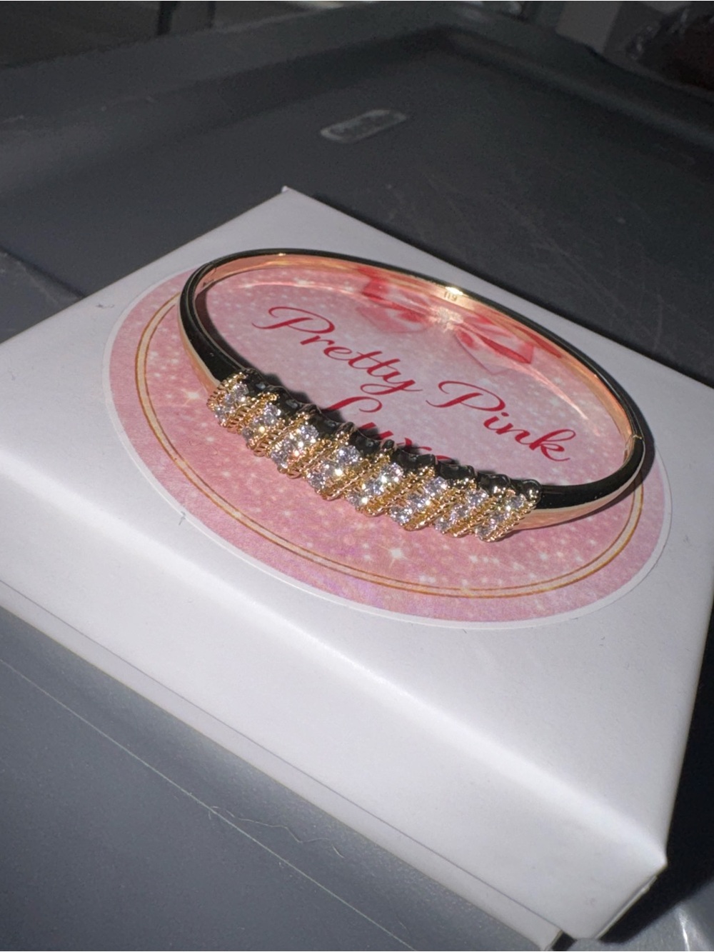 Gold and Clear Crystal Row Bangle Bracelet -